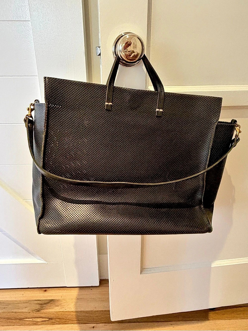 Clare  V. Simple Tote Bag in Black (perforated)